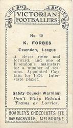 1934 Hoadley's Victorian Footballers #40 Keith Forbes Back